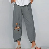 Ichuanyi ženske hlače, ženski ležerni srednji struk vez ljetne pamučne labave duge ravne hlače