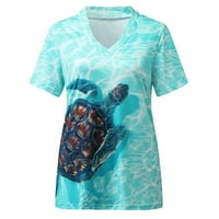 Dezed žene Ljetne vrhove Sea kornjača tiskani kratki rukav V-izrez T majice TESA za odmor majica casual