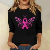 Majice za podizanje raka dojke za žene casual crewneck tri četvrtine rukavice rukave ružičaste vrpce