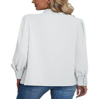 Grianlook Ženske košulje dugih rukava s dugim rukavima dolje Tunička majica Jesen rever na vratu bijeli