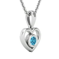 DazzlingRock kolekcija okrugla plava Topaz Solitaire Heart Privjesak za žene sa srebrnim lancem u srebru
