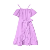 Djevojke oblače ljeto Soild haljina ramena šifon ruffles sandress špageta kaiš casual haljine za plažu