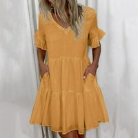 CPTFADH Ženski ljetni V-izrez Modni kratki rukav dresirani haljina od suknje
