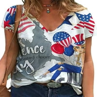 Ženska majica za zastavu Ispis ljetnih vrhova V izrez majica Dame casual tee yeewerwer tunika bluza