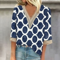 Plus veličine za žene Ljeto V rect rukav čipka Crochet cvjetni print tunički vrhovi Flowy casual bluze