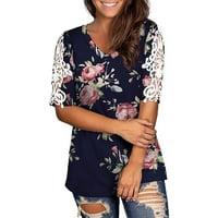 Košulje za žene Trendy Plus sizene rukavi V izrez šuplje kratko ispis bluza Young Womens Tops Trendy