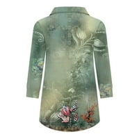 Tuntovi tunike za žene Ljeto Retro cvjetni print rukav rever V izrez Dressy Bluuses