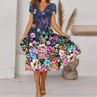 Haljine za žene Ljeto Ležerne prilike Floral Print Kratki rukav V-izrez Swing haljina Tamno plava 3x
