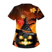 HHEI_K Ženska ležerna Halloween tiskala je radna odjeća s kratkim rukavima s dvostrukim džepom vrhom