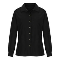 Lovskoo majice s dugim rukavima za žene jesen Solid boja labavi gumb Up kardigan casual top majica crna