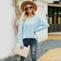 Ženski džemper od pletenja u boji šuplje pulover čipka za redak vrata labav džemper yutnsbel