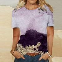 Ženske bluze za rad Purple Womens Labavi Ležerne prilike Ljeto Kratki rukav O vrat Vintage tekstura