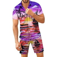 Gaiseeis Men Set, muškarci postavljeni sa outfit na plaži na plaži dolje majica i pant set ljetni havajski
