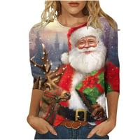 Božićne majice za žene Ležerne prilike s dugim rukavima, rukav za vrat za vrat Božićni print Top Grey