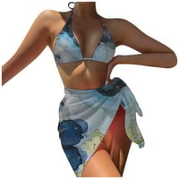 GDFUN ženska mreža za vezanje Trodijelni bikini sa bojom sa grudima bez čeličnih grudnjaka kupaći kostim