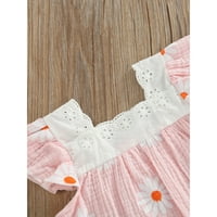 Dojenčad za djecu za djevojčice Ljeto odijelo Kratki ruffle rukave cvjetni čipkasti četverokutni ovratnik