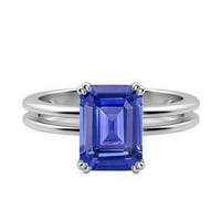 Harry Chad Enterprises CT Solitaire smaragd plavi dvostruki prong Split Shand Sapphire prsten, veličina