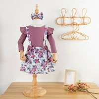 ROVGA Girls Outfit Sets Toddler Kid Baby Girls Solid Ruffled Ribded Tops + Cvjetni suknji za suknje