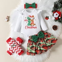 Baby Kids Outfits Božićni tisak s dugim rukavima Pismo Xmas Deer Romper Bodysuit suknje za glavu za
