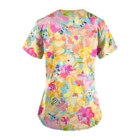 Ženski vrhovi grafički print kratkih rukava, bluza Radna odjeća Ženska modna V-izrez Ljetna tunika Pink