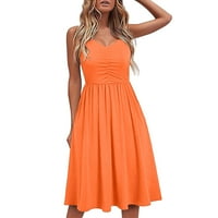 Ženske haljine Duljina koljena ruka bez rukava A-line Solid Summer V-izrez haljina narandžasta s