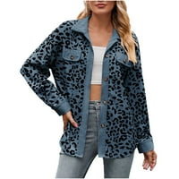 Ženski Corduroy Leopard Print Bock Frakfriends Dugme Down Dugih košulja jakna s džepovima Jesen odjeća