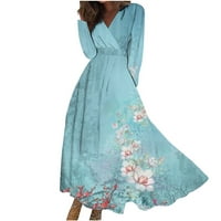 PBNBP padajuće haljine za žene casual vintage cvjetna v izrez dugih rukava s ljuljačkama Flowy haljina