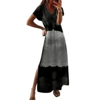 Manxivoo ženske haljine Žene Ležerne prilike s kratkim rukavima V CARSELY gradijent kravata Dye dugačka