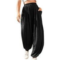 Žene Ljetni modni džep casual labave čvrste hlače pune dužine crna veličina S