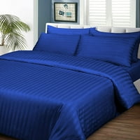 Pamučni krevet za postavljanje pamuka, broj navoja, 22 Duboki džep, egipatski pamuk, hladan i prozračan - kraljevska plava pruga, puna XXL veličina