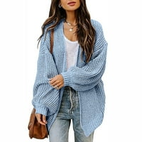 fwwitlyh džemperi za žene Trendi ženski kokici dugih rukava otvorenog prednjeg pletenog preveliziranog