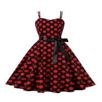 Cindysus Ladies Sundress Pleased A-line haljina polka dot cami haljine Vintage koktel špagete crno-crvene