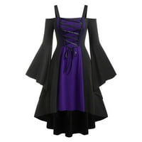 Žene za midi haljinu, ženska gotička vintage boja blok za šivanje retro mračnog listića midi haljina