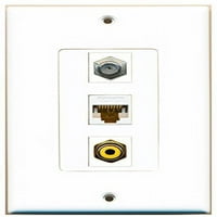 Riteav - port RCA žuta i port coa kablovska TV - F-tipa i lučka mačka Ethernet bijeli ukrasni zidni