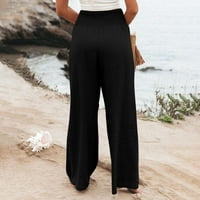 MLQIDK Ženske hlače Ljeto Visoko struka pamučne platnene pantalone Široke noge Dugim salona za hlače
