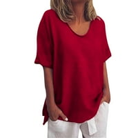Usmixi ženske bluze i vrhovi Dressy Plus size Mekane pamučne posteljine pulover Thirts Ljeto V-izrez