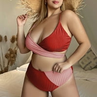Plus size za žene za žene seksi boja blokiranje zamotavanje stražnjih kupaćih odijela visokog struka špageta remen bikini set crveni xl