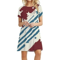 Ženska američka zastava Sundress Summer Patriotska zvijezda Striped Haljine kratkih rukava Ležerne prilike