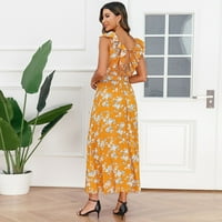 Žena Ležerna haljina Long V Cvjetna suknja za nalete za ljetnu preveliziranu novu šifonsku haljinu