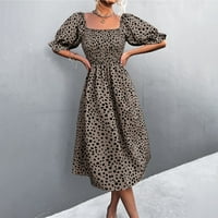 Midi haljine za žene retro vintage kratki puff rukav elastični kvadratni vrat Side Split cvjetni print