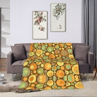 Prekrivač bacanja za kauč, psihodelični žuti krugovi okrugli lagani plišani nejasni bokse za meko krevet