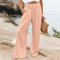Posteljine hlače za žene umanjene visoke struk široke noge labave palanzo pantalone casual plaže trendi