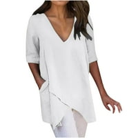 Žene čvrste vrhove V izrez majica za lakiranje pamučna posteljina bluza ušteda ljeto cool tees casual