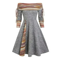 Jesenske haljine za žene Ženski modni casual struk široki rub s ramena dugih rukava A-line haljina fragarn