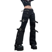 Capri pantalone za žene Čvrsta visokog struka Denim ulica za ravne noge Cool Metal Dugme-Drape pantalone