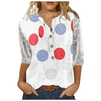 Ženski laktovi ugrađeni vrhovi tačke tiskane odjeće Tunika Trendy Henley tipka dolje majica Labavi rukav