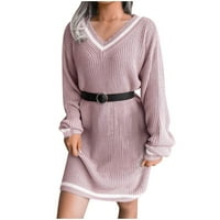 Chueow ženske haljine casual labav solid boja džemper s V-izrezom pletene haljine