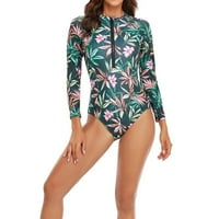 Daqian Plus size za ženske kupaći kostimi Žene Dugih rukava Cvijeće s dugim rukavima Siamese Seksi ljetna