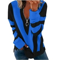JMntiy ženska modna casual patchwork ispisana V-izrez labav majica dugih rukava pulover na vrhu čiste
