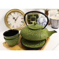 Japanski bambus Šumski žućkasto zeleno liveno željezo za čaj za čaj s trivet šalicama set poslužuje